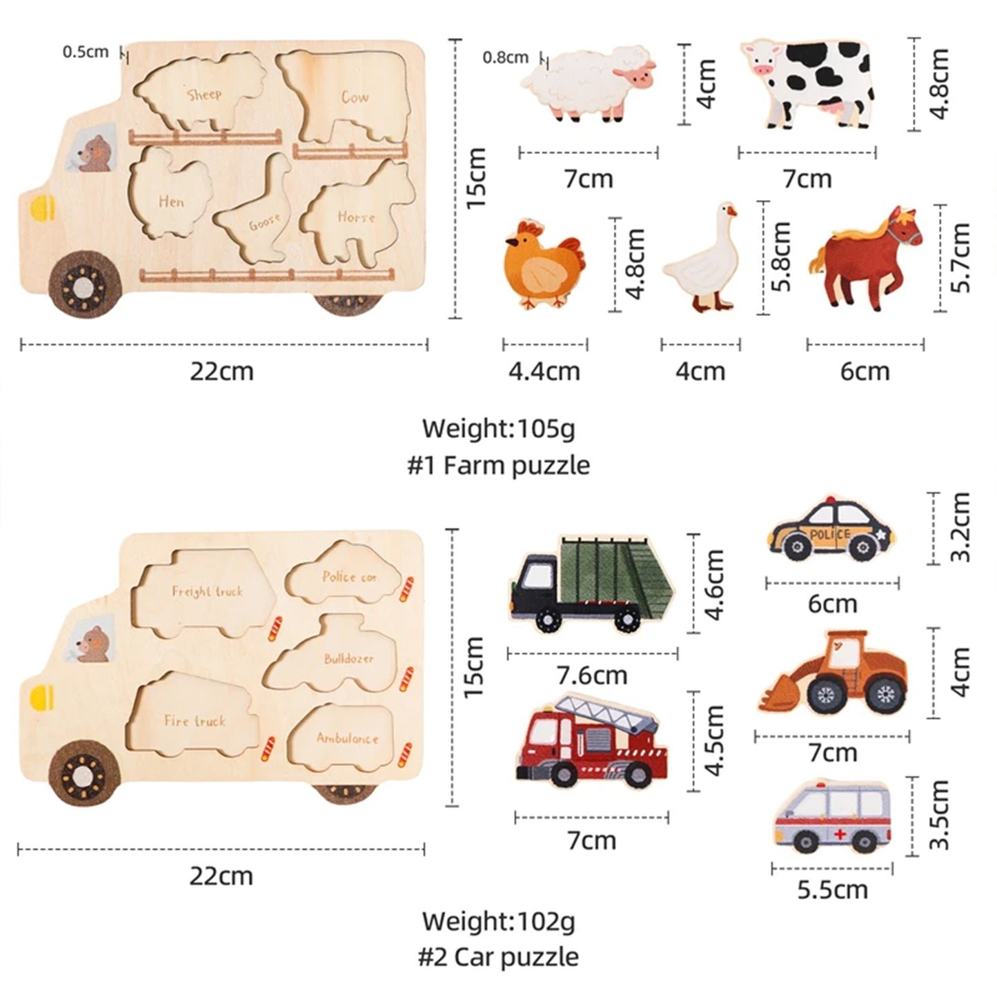 Jessruly® Wooden Vehicle Puzzle Set
